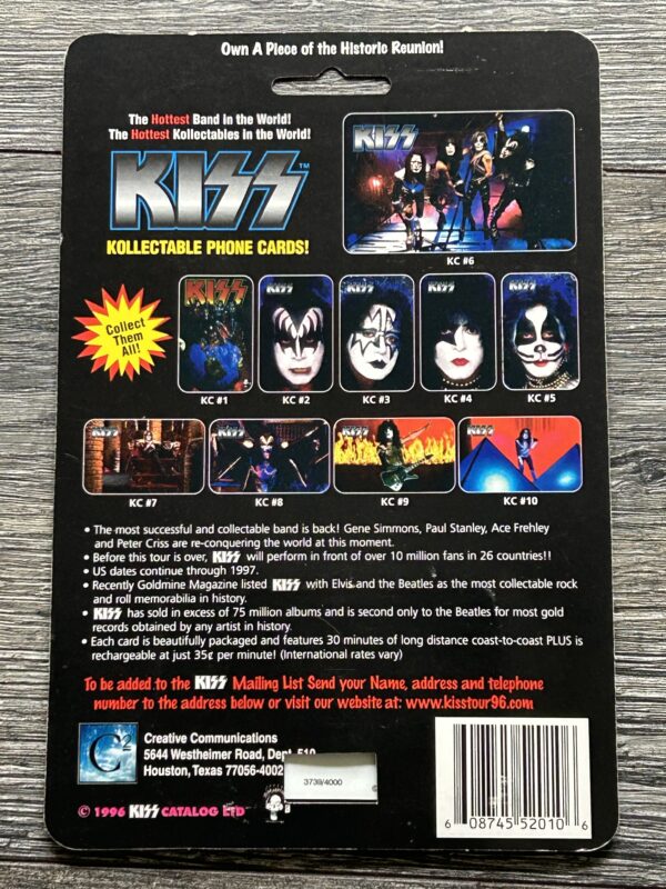 KISS Band Phone Card ACE FREHLEY Reunion Tour SEALED Destroyer Vintage Kiss - Image 3