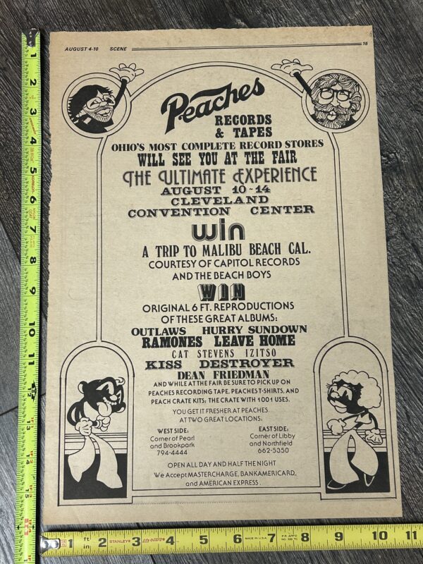 KISS Ad Advert Peaches Records Cleveland Record Show 1977 Vintage Kiss Aucoin