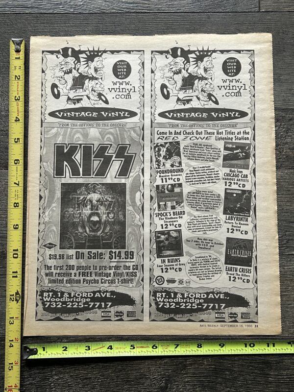 KISS Ad Advert Psycho Circus CD Release Vintage Vinyl NJ 1998 Vintage Kiss