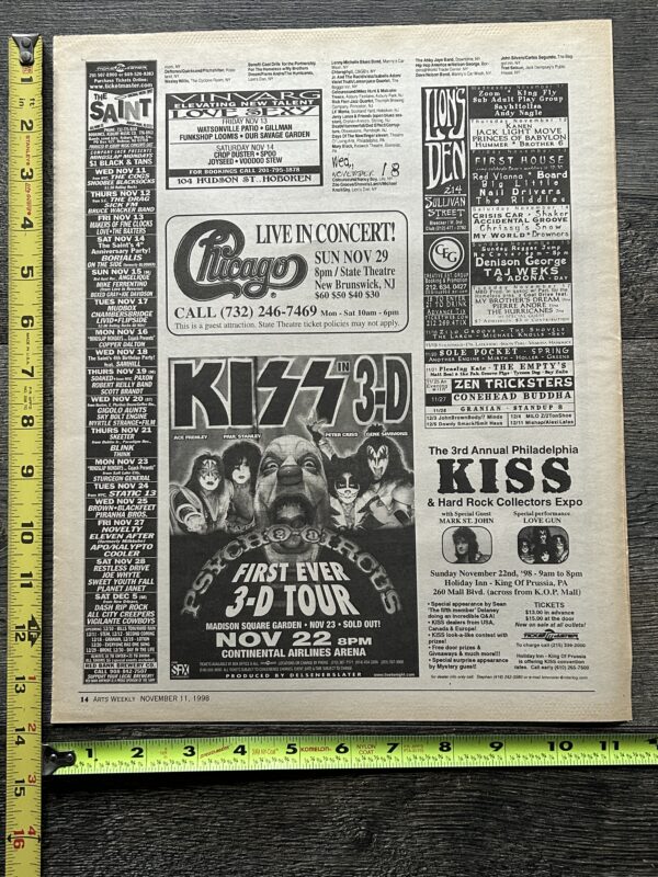 KISS Concert Ad Advert Psycho Circus Tour MSG NY & NJ Continental Vintage Kiss