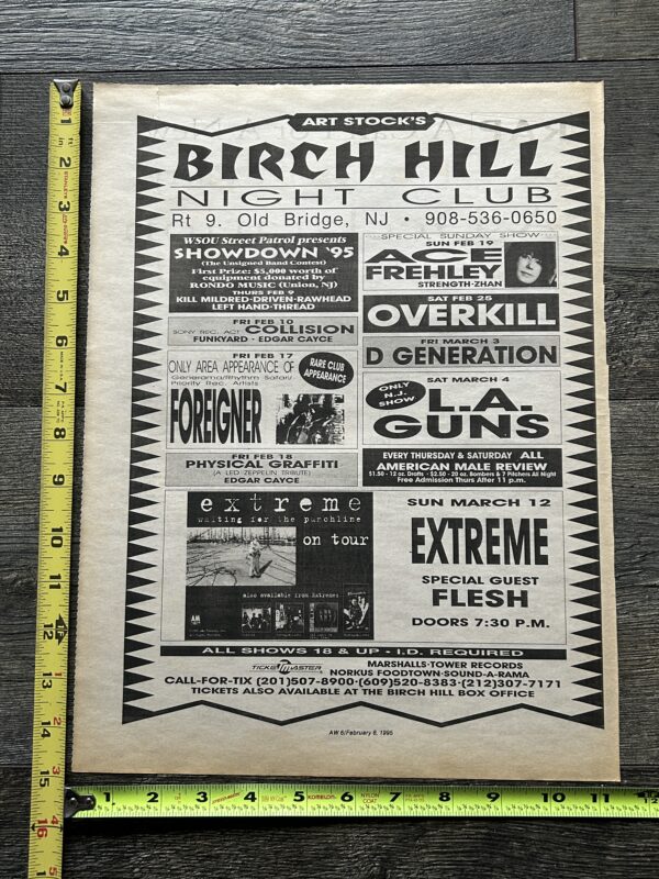 KISS Concert Ad Advert ACE FREHLEY Feb 19 1995 Birch Hill NJ Vintage Kiss D