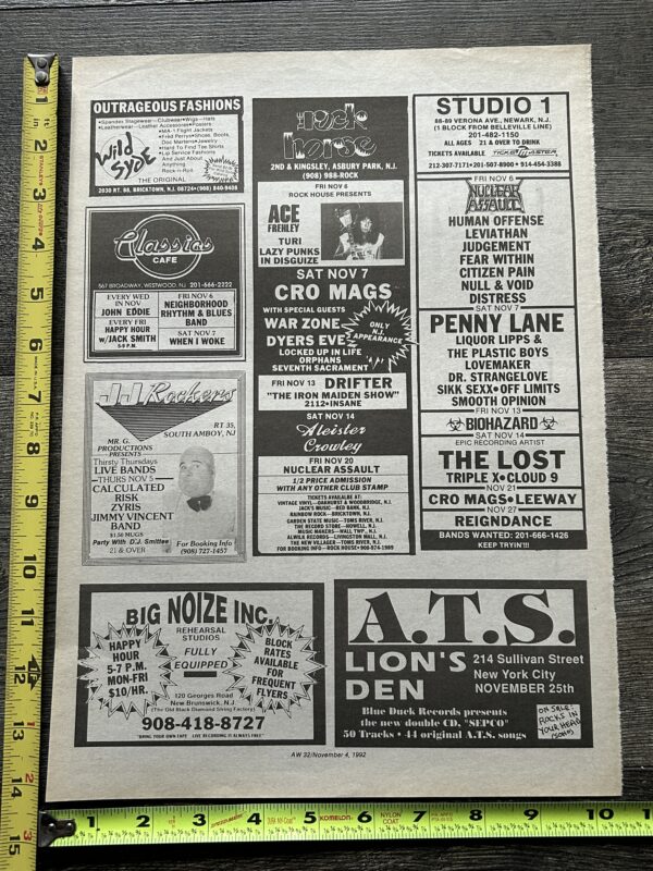 KISS Concert Ad Advert ACE FREHLEY 1992 Rock Horse Asbury Park NJ Vintage Kiss B