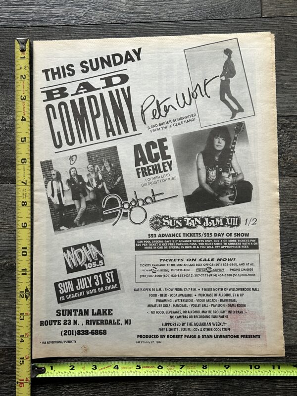 KISS Concert Ad Advert ACE FREHLEY Jan 2 1994 Sun Tan Jam XIII NJ Vintage Kiss A