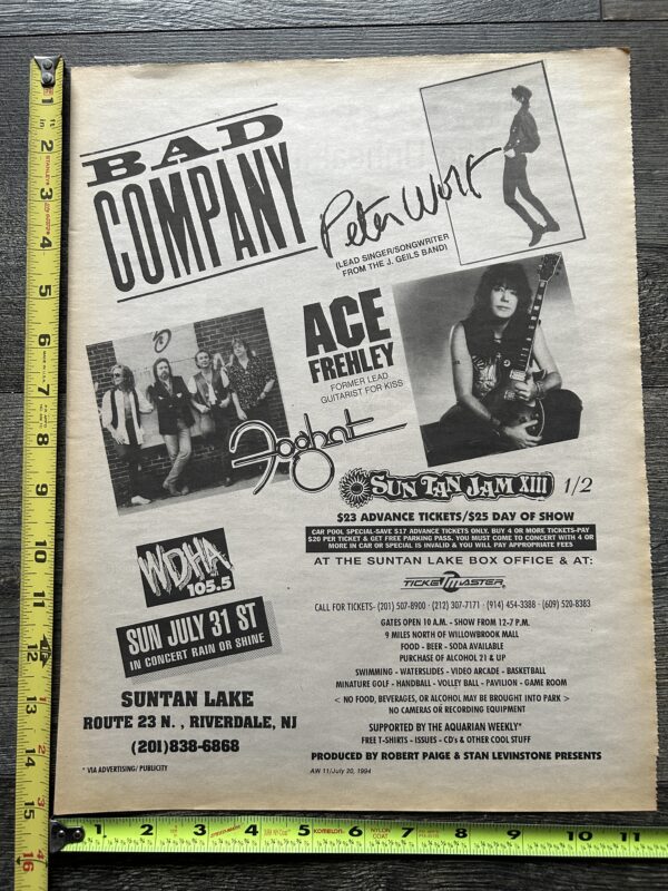 KISS Concert Ad Advert ACE FREHLEY Jan 2 1994 Sun Tan Jam XIII NJ Vintage Kiss B