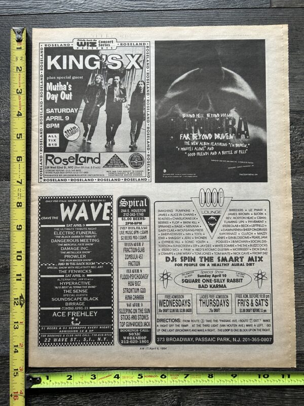 KISS Concert Ad Advert ACE FREHLEY Apr 9 1994 Wave Staten Island NY Vintage Kiss