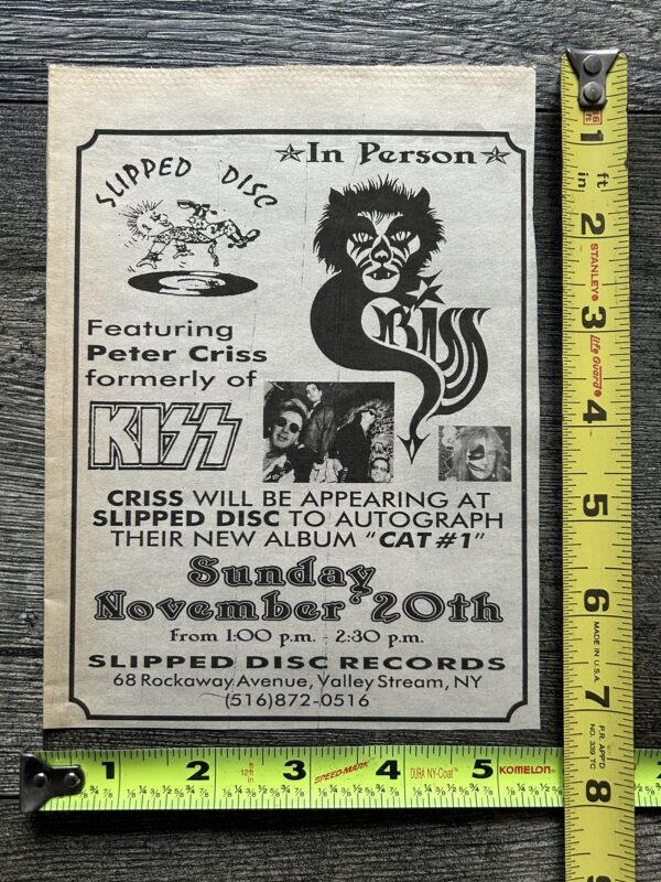 KISS Ad Advert PETER CRISS Cat #1 In Store 1994 Slipped Disc NY Vintage Kiss A