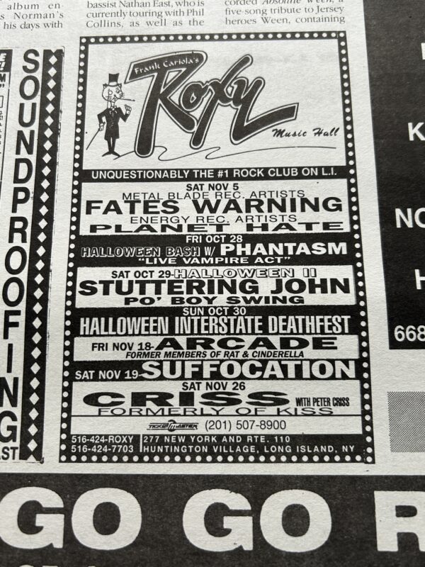 KISS Concert Ad Advert PETER CRISS Nov 26 1994 Roxy NY Vintage Kiss A - Image 2