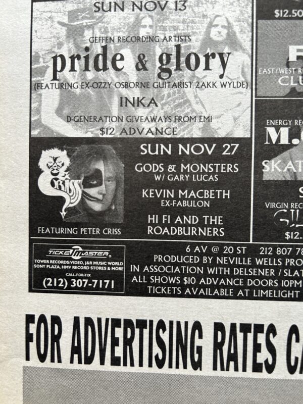 KISS Concert Ad Advert PETER CRISS Nov 27 1994 Limelight Vintage Kiss A - Image 2