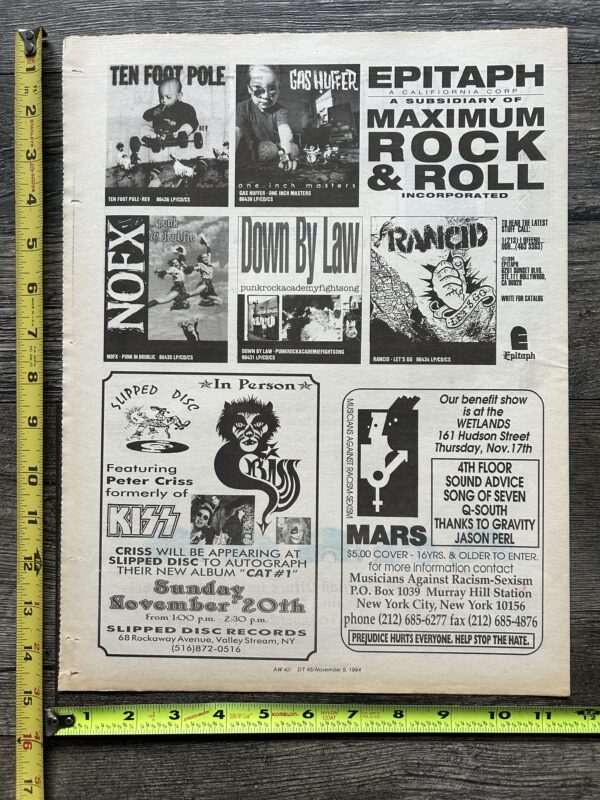 KISS Ad Advert PETER CRISS Cat #1 In Store 1994 Slipped Disc NY Vintage Kiss B