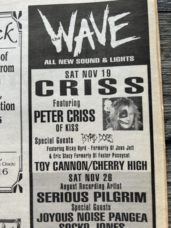 KISS Concert Ad Advert PETER CRISS Nov 19 1994 The Wave NY Vintage Kiss B - Image 2