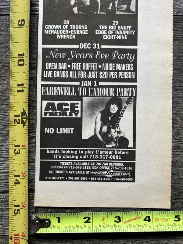 KISS Concert Ad Advert ACE FREHLEY 1994 Kiss L'Amour NY Goodbye Vintage Kiss A