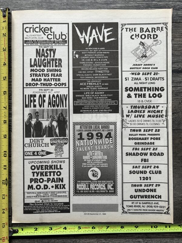 KISS Concert Ad Advert ACE FREHLEY Oct 8 1994 Wave Staten NY Vintage Kiss C - Image 2