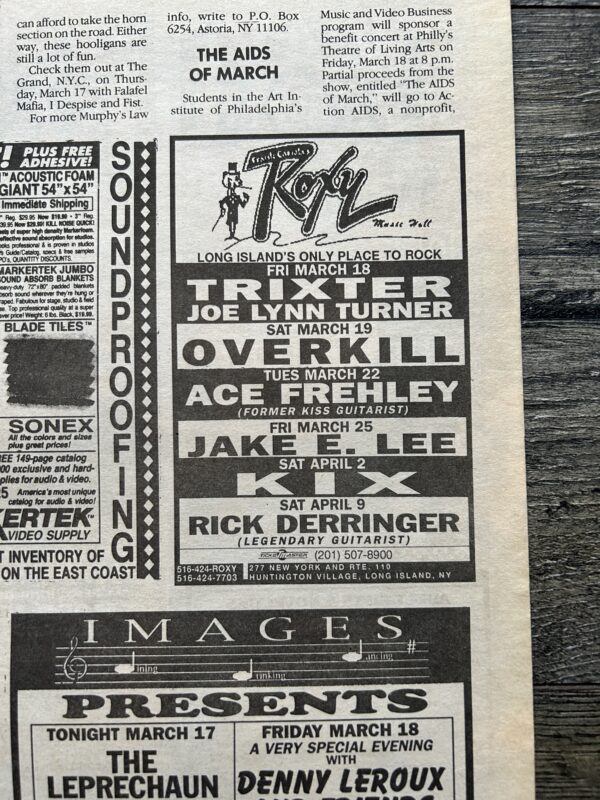 KISS Concert Ad Advert ACE FREHLEY Mar 22 1994 Roxy NY Vintage Kiss Jake E Lee