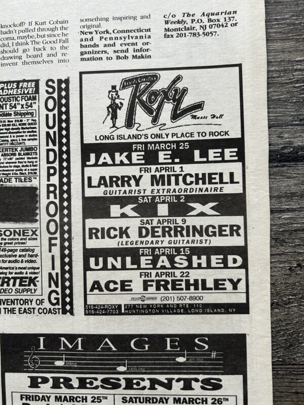 KISS Concert Ad Advert ACE FREHLEY Apr 22 1994 Roxy NY Vintage Kiss Jake E Lee