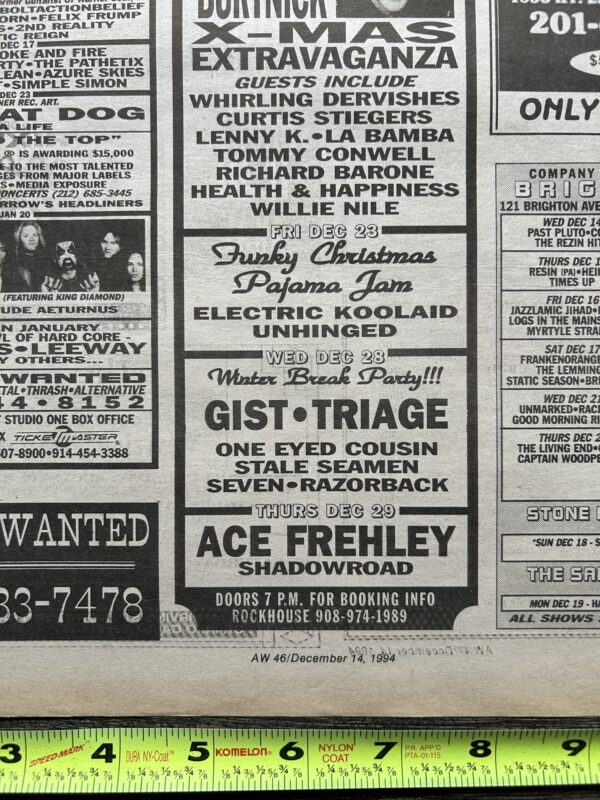 KISS Concert Ad Advert ACE FREHLEY Tour Dec 29 1994 Club Bene NJ Vintage Kiss