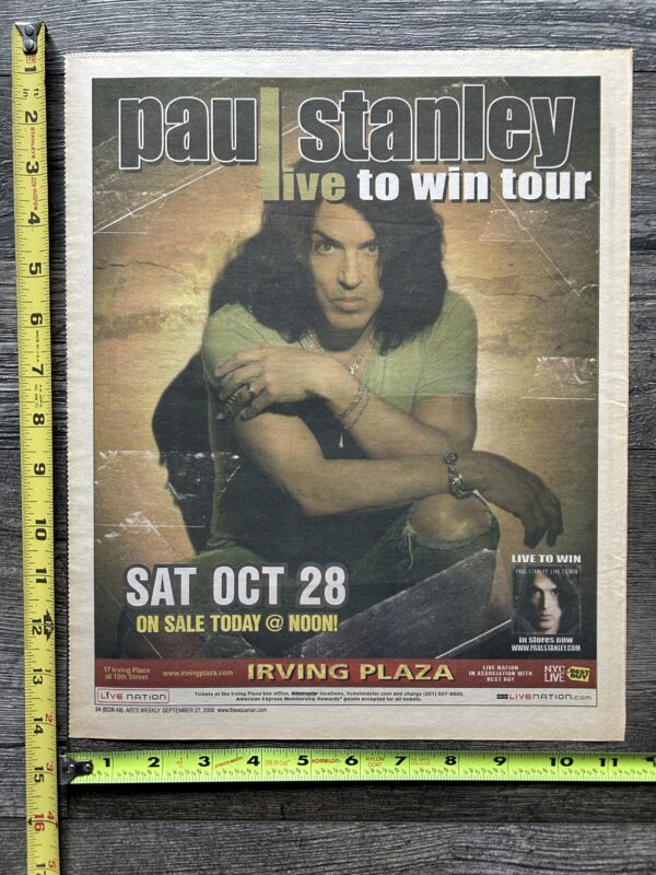 KISS Concert Ad Advert PAUL STANLEY Live To Win Tour Irving Plaza NY Vintage Kiss