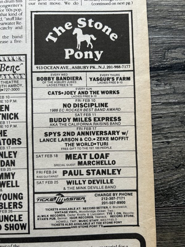 KISS Concert Ad Advert PAUL STANLEY Solo Tour 1989 Stone Pony NJ Vintage Kiss