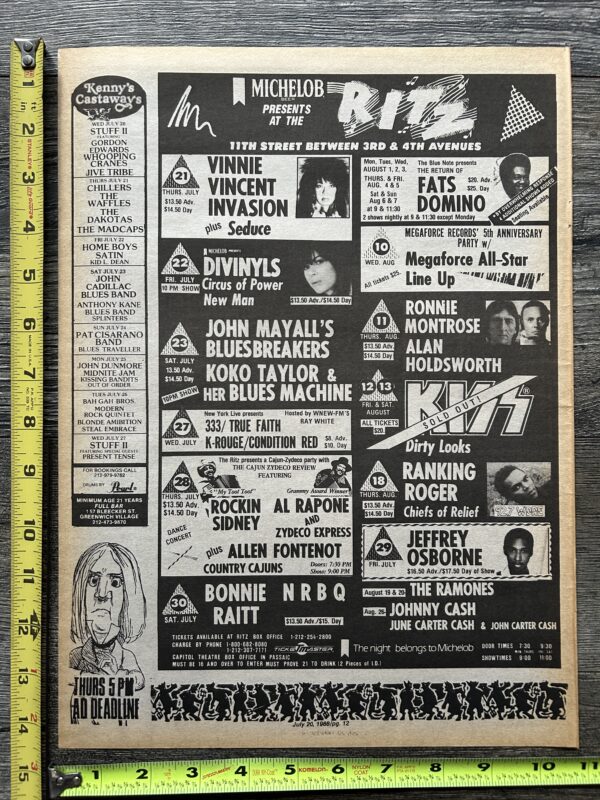 KISS Concert Ad Advert Crazy Nights Ritz NY 1988 + VINNIE VINCENT Vintage Kiss