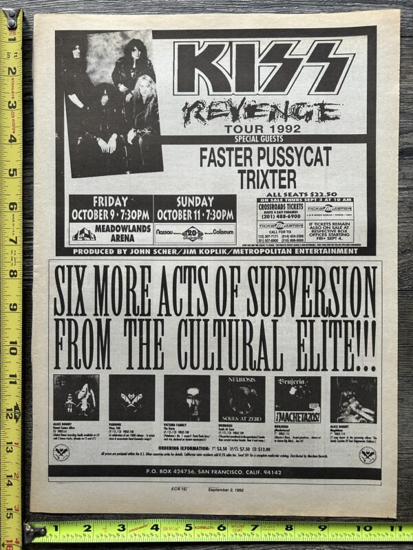 KISS Concert Ad Advert Revenge Tour Meadowlands NJ + Nassau Col NY Vintage Kiss