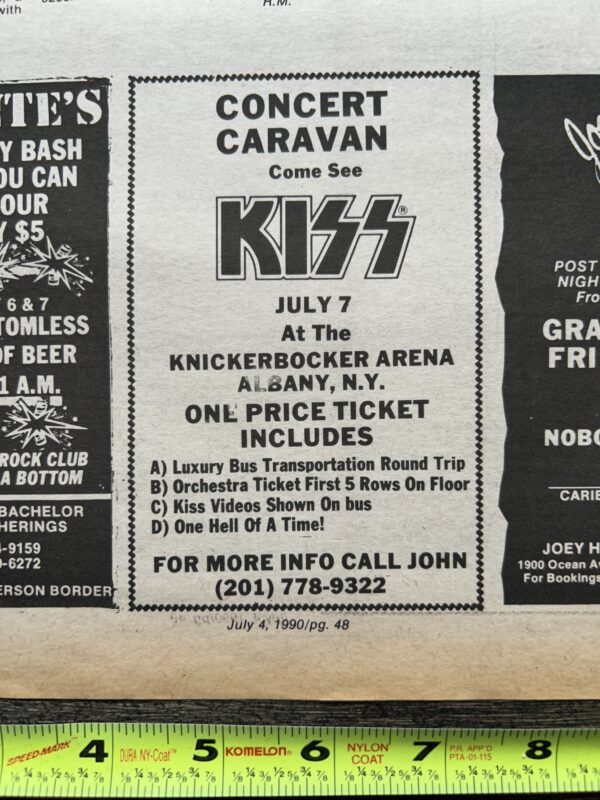 KISS Concert Ad Advert Hot In The Shade Tour 1990 Albany NY Bus Ride Vintage Kiss