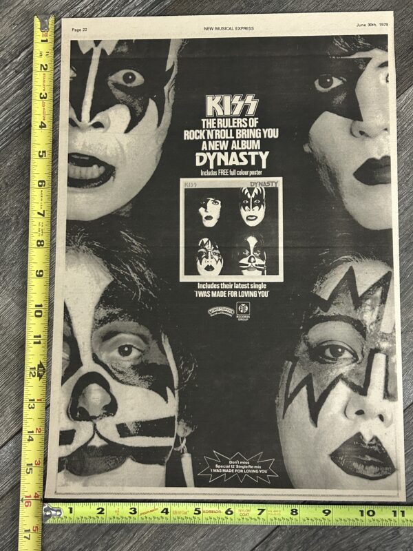 KISS Ad Advert Dynasty Album Rulers Of Rock 1979 UK Vintage Kiss Aucoin 11.25x16