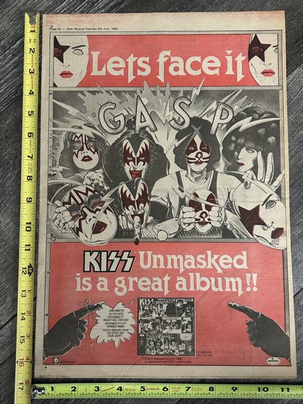 KISS Ad Advert Mini Poster Unmasked Vinyl 1980 UK Vintage Kiss Aucoin 11.5x17