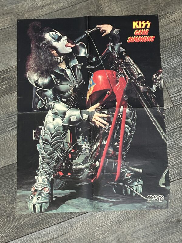 KISS Poster Centerfold GENE SIMMONS Motorcycle Pop Vintage Kiss Aucoin 16x22