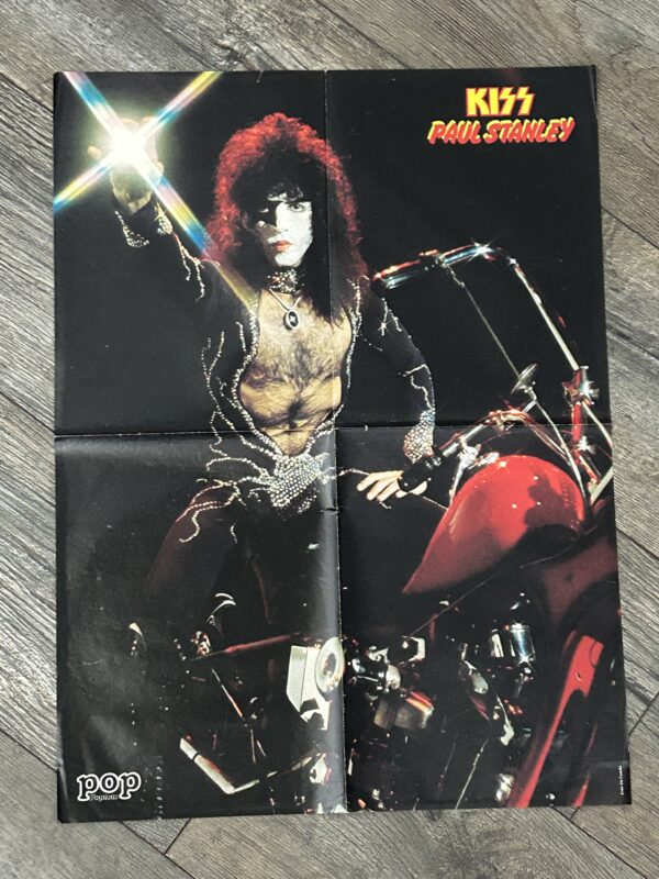 KISS Poster Centerfold PAUL STANLEY Motorcycle Pop Vintage Kiss Aucoin 16x22