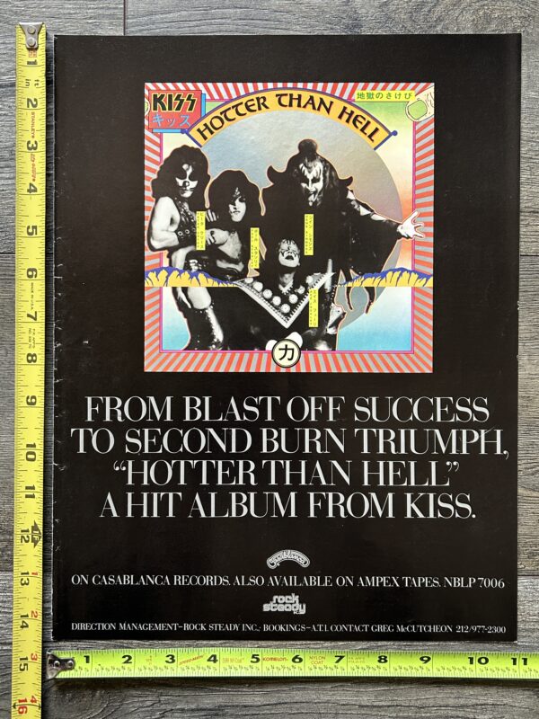 KISS Ad Advert Hotter Than Hell Vinyl LP & Ampex Tape Vintage Kiss Aucoin 11x14