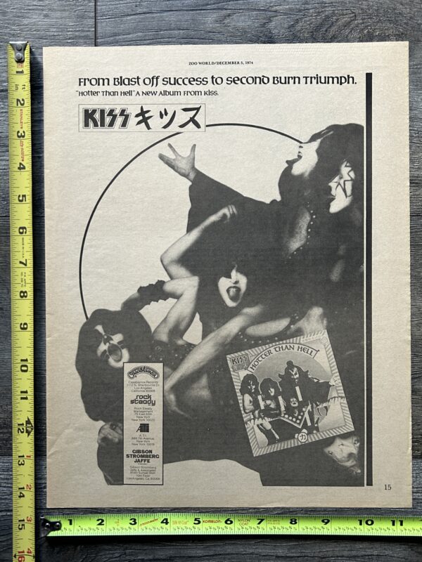 KISS Ad Advert Hotter Than Hell Blast Off Success 1974 Vintage Kiss Aucoin A