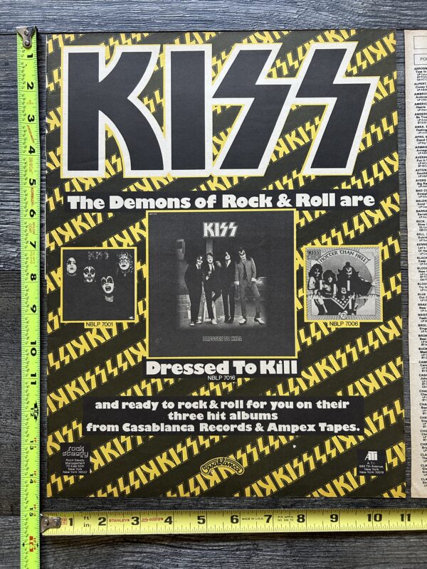 KISS Ad Advert Dressed To Kill Album New Releases 1975 Vintage Kiss Aucoin 11x14 - Image 2