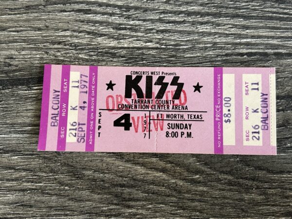 KISS FULL TICKET STUB Texas 9/4 1977 Love Gun Concert Tour Vintage Kiss Aucoin C