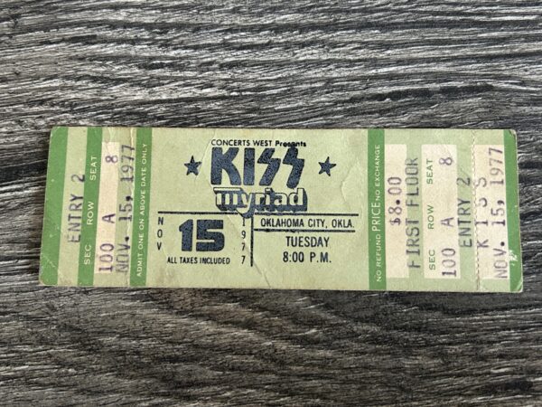 KISS FULL TICKET STUB Oklahoma 1977 Alive 2 Concert Tour Vintage Kiss Aucoin