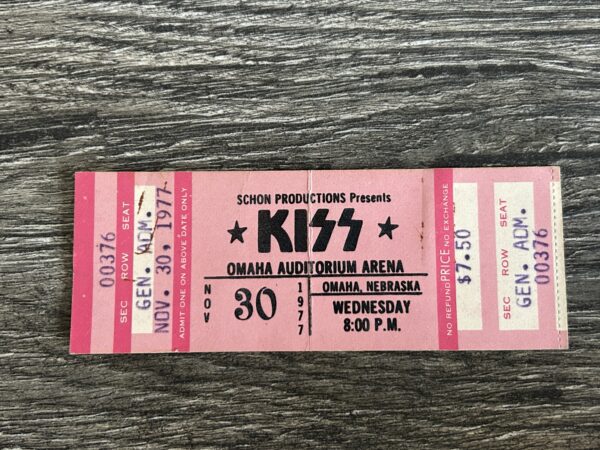 KISS FULL TICKET STUB Omaha 11/30 1977 Alive 2 Concert Tour Vintage Kiss Aucoin