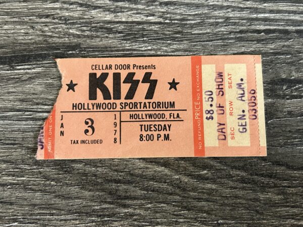 KISS TICKET STUB Hollywood FL Jan3 1978 Alive 2 Concert Tour Vintage Kiss Aucoin