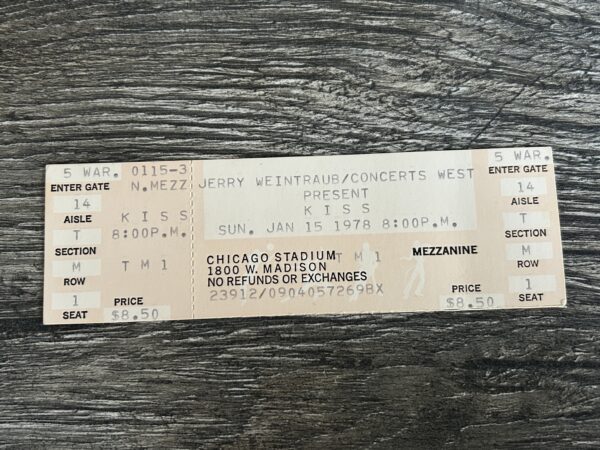 KISS FULL TICKET STUB Chicago 1/15 1978 Alive 2 Concert Tour Vintage Kiss Aucoin