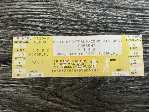 KISS FULL TICKET STUB Chicago 1/16 1978 Alive 2 Concert Tour Vintage Kiss Aucoin