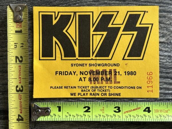 KISS TICKET STUB Sydney Australia 11/21 1980 Unmasked Tour Vintage Kiss Aucoin