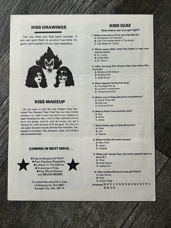 KISS Fanzine Newsletter Magazine Kiss Underground #1 1978 Vintage Kiss Aucoin - Image 2