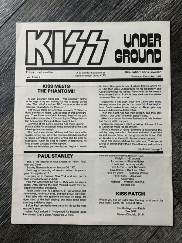 KISS Fanzine Newsletter Magazine Kiss Underground #2 1978 Vintage Kiss Aucoin