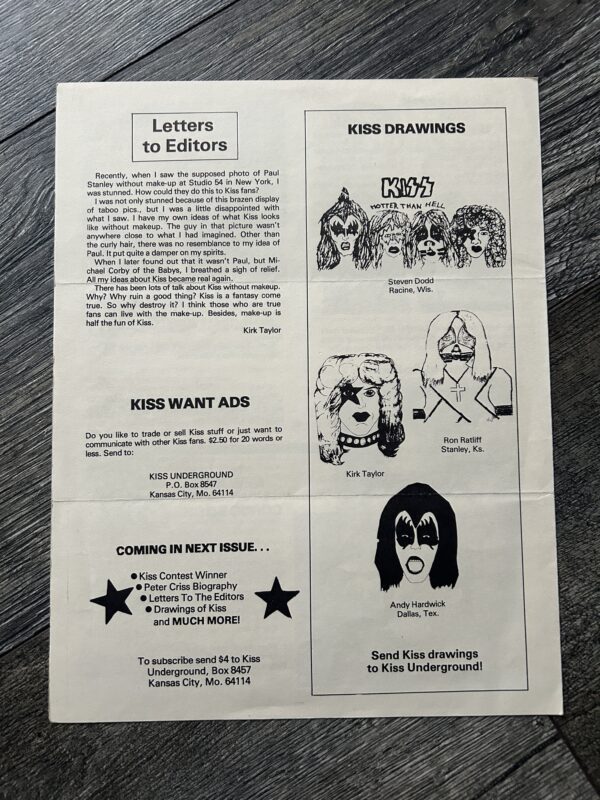 KISS Fanzine Newsletter Magazine Kiss Underground #2 1978 Vintage Kiss Aucoin - Image 2