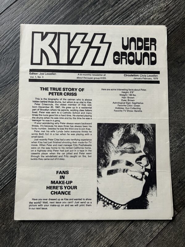 KISS Fanzine Newsletter Magazine Kiss Underground #3 1979 Vintage Kiss Aucoin