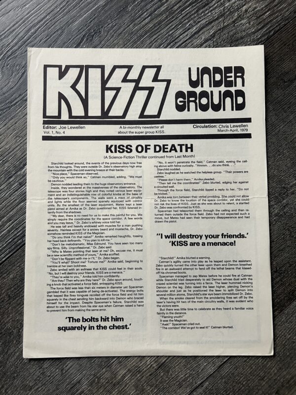 KISS Fanzine Newsletter Magazine Kiss Underground #4 1979 Vintage Kiss Aucoin