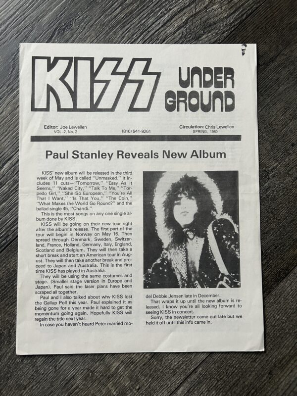 KISS Fanzine Newsletter Magazine Kiss Underground 1980 Vintage Kiss Aucoin