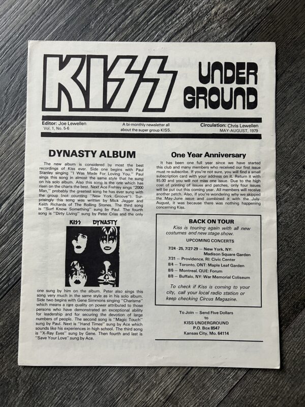 KISS Fanzine Newsletter Magazine Kiss Underground #5-6 1979 Vintage Kiss Aucoin