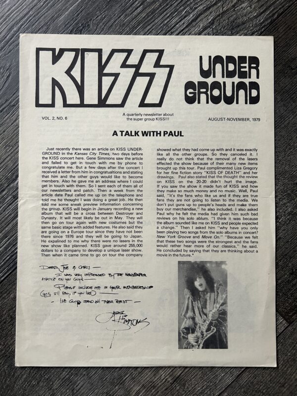 KISS Fanzine Newsletter Magazine Kiss Underground v2 #6 1979 Vintage Kiss Aucoin