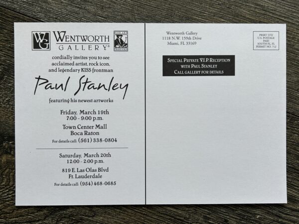 Kiss PAUL STANLEY ART Wentworth Gallery Invitation Envelope Boca Ft Lauderdale