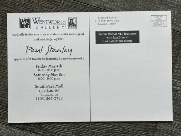 Kiss PAUL STANLEY ART Wentworth Gallery Invitation South Park Mall Charlotte NC