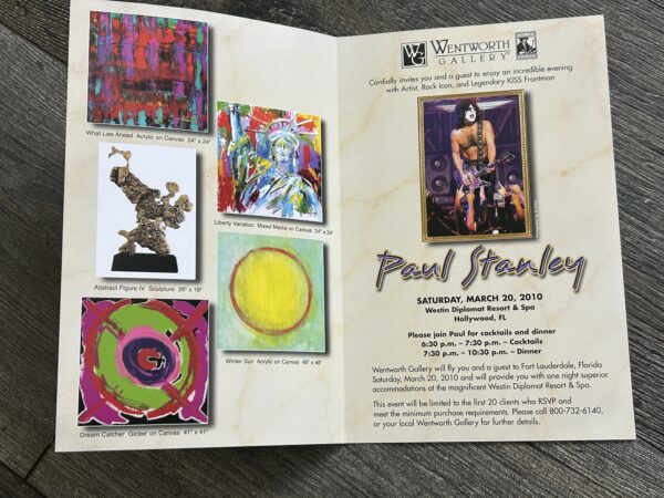 Kiss PAUL STANLEY ART Wentworth Gallery VIP Invitation Westin Hollywood FL 2010