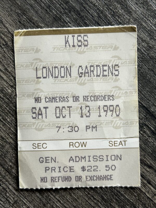 KISS Ticket Stub London Canada 1990 Hot In The Shade Concert Tour Vintage Kiss